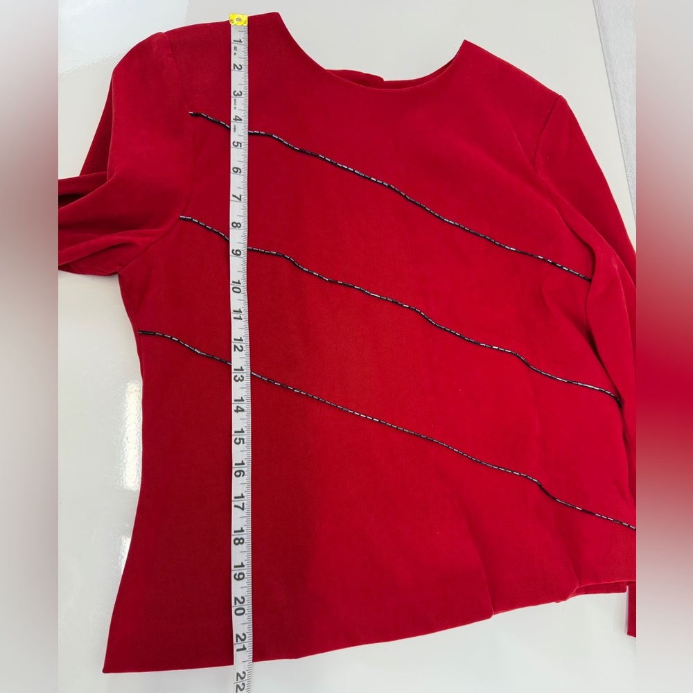 Positive Attitude Long Sleeve Button Back Beaded Front Red Top Size 10P - Picture 7 of 8